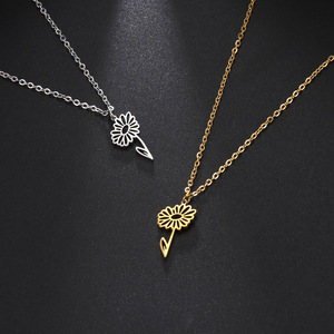 DAIHE Daisy Flower Pendant placcatura in oro 18 carati collana di fiori di nascita gioielli in acciaio inossidabile per le donne - Product Image 3