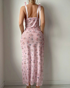 Women Sexy Long Night Dress Thong Two-piece Pajamas Set Erotic See Through Nighty Wear Ladies Print Nightgown Sleepwear - Product Image 2