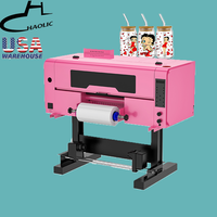 Impresora UV DTF Rosa A3 en Oferta, Cabezales de Impresión Duales XP600 con Laminador Incorporado para Impresión de Tazas y Etiquetas, Stock en EE. UU.