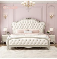 Lit Queen-Size en Bois Massif Style Américain Luxe Léger, Designs Sculptés Français et Européens, Lit de Mariage Cupidon pour Jeunes Mariés, Multifonctionnel