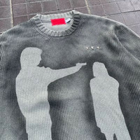 Pull en maille tricoté de luxe pour homme, coupe ample vintage, style streetwear, à manches longues, court, en polaire