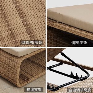 Sillón Moderno para Exteriores, Cama Plegable de Ratán Resistente para Hoteles, Jardines Vacacionales, Playas, Piscinas al Aire Libre - Product Image 6