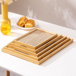 Japanese Style <b>Tea</b> <b>Tray</b> Woven Rattan Design Bamboo Serving <b>Tray</b> For Coffee <b>Tea</b> Bread Kitchen Home Use - Product Image 2