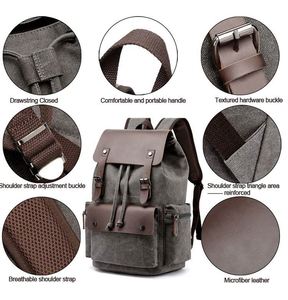 Sac à dos en toile vintage personnalisé en gros pour hommes, sac à dos à cordon avec fermeture à rabat, style hipster, sac à dos d'école - Product Image 5