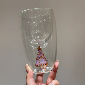 Tasse en verre à double paroi Bravo personnalisée, motif sapin de Noël, version décorative festive, coffret cadeau, pour café, jus, verres à boire - Product Image 3