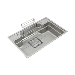 Évier de cuisine monobac 800x480mm en acier inoxydable 304, motif volcanique argenté nano, avec robinet inclus - Product Image 6