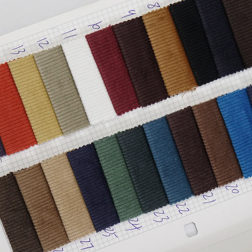 Amostras grátis designer stretch stock 97 algodão 3 spandex 14 wunes veludo tecido têxtil para vestuário