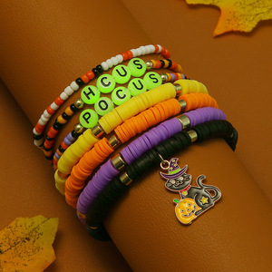 Hocus Pocus Beaded Bracelet Set Halloween Jewelry Women's Glow In Dark Letter Charm Bracelets Orange Purple Black Yellow - Product Image 1