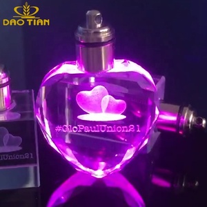 Wholesale K9 Clear glass Led Keychain blank Heart custom 3D laser engraving LED light keychain for Birthday Gift