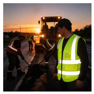 سترة أمان عاكسة للرؤية العالية بشعار البناء، سترة عمل للمهندسين مزودة بإضاءة LED وجيوب وسحاب - Product Image 1