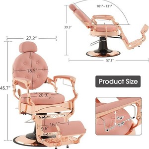 Pink Retro Barber Chair Hydraulic Reclining Adjustable <b>Footrest</b> PU Leather Salon Chair Commercial Use - Product Image 3