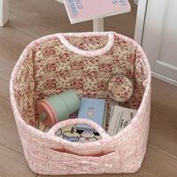 Panier de rangement matelassé en tissu floral vintage avec doubles poignées, panier à linge en coton, étiquette personnalisée disponible, vente en gros