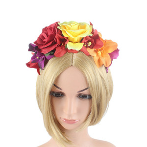 venta al por mayor hecho a mano tocado de novia fiesta vacaciones flores <span class=keywords><strong>pelo</strong></span> para Damas Rosa guirnalda diadema - Product Image 1
