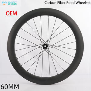 Jeu de roues de route <span class=keywords><strong>en</strong></span> fibre de carbone SeeMore T800 prêt à être expédié, jantes 700C 60 mm, frein à disque, axe traversant, blocage central, <span class=keywords><strong>24H</strong></span> 7/8/9/10/11/12 vitesses - Product Image 2