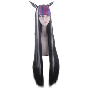 Danganronpa Mioda-Peluca de cabello sintético resistente al calor, larga, de Color mezclado, para Cosplay y Halloween
