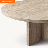Table à manger ronde en chêne massif avec chaises rembourrées en tissu, adaptée aux hôtels, aux maisons, aux appartements et aux villas