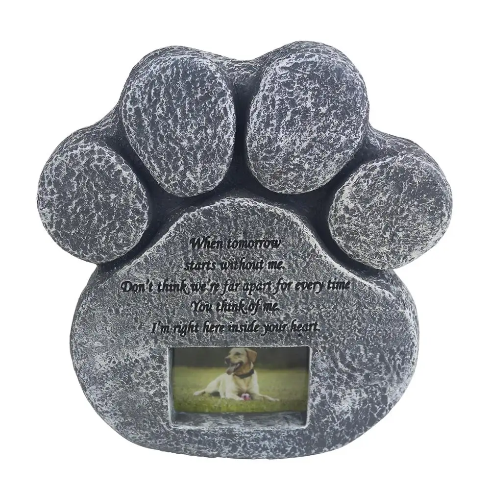 Resin Paw Print Pet Memorial Stones For Grave With Picture Frame Decor Outdoor Garden