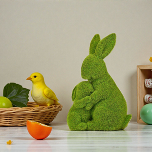 Estatua de Conejo Madre e Hijo con Acabado de Musgo, Escultura de Resina de Conejo de Pascua, Decoración de Jardín para Exteriores, Regalo de Pascua, Adorno Animal - Product Image 6