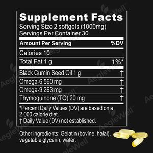 AegleWell, cápsula blanda de aceite de semilla negra de etiqueta privada, cápsulas prensadas en frío de aceite de semilla negra para el cuidado de la piel y el cabello - Product Image 2