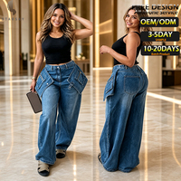 Jean droit ample décontracté taille mi-haute à double poche pour femme, style urbain