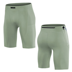 Shorts de compression respirants à séchage rapide pour homme, couleur unie, design tendance, taille mi-haute élastique, style streetwear décontracté. - Product Image 1