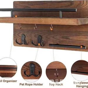 Porte-clés mural en bois avec étagère pour l'entrée, organisateur de rangement pour courrier et lunettes - Product Image 4