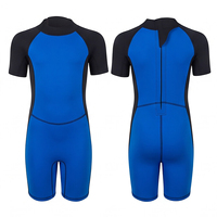 Combinaison de plongée courte en néoprène 3 mm pour homme avec logo personnalisé, blocs de couleur noir et bleu, protection UPF50+, imperméable, pour surf et plongée, vente en gros OEM
