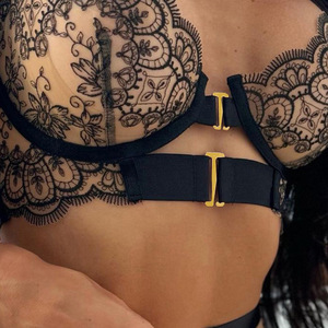 <span class=keywords><strong>Ensemble</strong></span> de lingerie sexy en dentelle noire brodée délicate, transparente, de haute qualité, 2 pièces, soutien-gorge et culotte pour femmes - Product Image 3