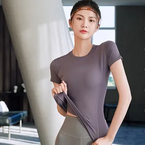 도매 고품질 피트니스 티셔츠 사용자 정의 여성 Activewear 블랙 스포츠 탑 짧은 소매 요가 탑