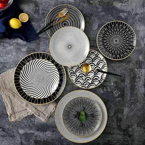 الصينية التقليدية تصميم الفاخرة لوحة سيراميك أطقم أواني تقديم الطعام أدوات مائدة من الخزف المطبخ