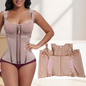 เข็มขัดรัดเอวหลังคลอดสำหรับผู้หญิงสีน้ำตาล ทรงนาฬิกาทรายสไตล์โคลอมเบีย  11 ชิ้นเสริมโครงเหล็ก ช่วยกระชับสัดส่วน - Product Image 1