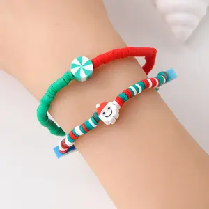 Hot Sale Christmas Jewelry Polymer Clay Bead Bracelet Stacking Christmas Bracelet Sets For Women Santa Claus Bracelet