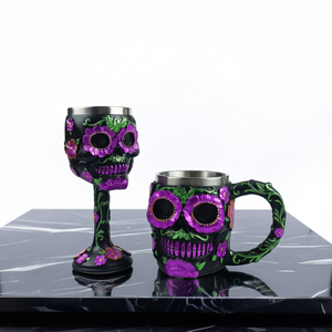 Tasse à bière sous vide en acier inoxydable, motif Tête de mort florale, effet 3D, design original et ludique, cadeau de fête, verre <span class=keywords><strong>rouge</strong></span> - Product Image 1