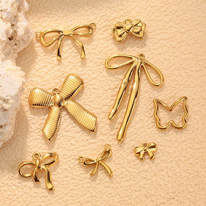 Custom DIY Luxury14k 18k Gold Plated 316L Stainless Steel <b>Bow</b> Charms for Jewelry Necklace Bracelet Bulk Jewelry Making - Product Image 1