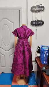 Abito da donna taglie forti in chiffon alla moda, con vita naturale e maniche corte, stile vintage, lunghezza al ginocchio, per serate estive o occasioni formali - Product Image 4