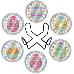 Sous-verre en diamant de Pâques avec <span class=keywords><strong>support</strong></span>, sous-verre en diamant de Pâques avec lapin, sous-verres à boisson DIY avec art de la peinture en diamant avec bouchon - Product Image 2