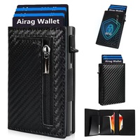 Dompet Kartu RFID PU Zipper Multifungsi Sederhana Lipat Dua Unisex, Tempat Kartu & ID, Model Terbaru