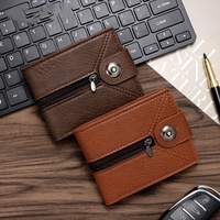 Dompet Pria Baru dengan Gesper Magnetik Sederhana, Tas Koin dengan Ritsleting, Banyak Slot Kartu, Dompet Pendek, Bahan Logam, Modis