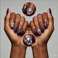 Faux Ongles Carrés Courts Œil de Chat Violet Foncé de Luxe en Gros avec Strass 3D, Ongles Artificiels Réutilisables avec Logo Personnalisé