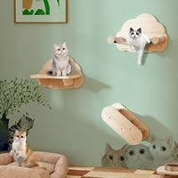 Arbre à chat mural moderne en bois massif avec étagères, perchoirs, marches, échelle et hamac d'escalade - Emballé en carton