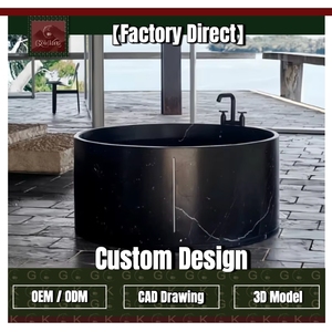 Bañera Cilíndrica <span class=keywords><strong>de</strong></span> Mármol Verde Oscuro y Negro con Vetas Blancas para Exteriores, Estilo Moderno Villa Costera GOLDKING, Personalizable OEM - Product Image 1