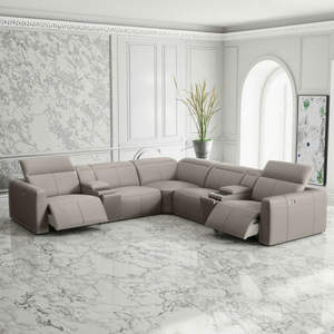 L形モジュラー本革モダン断面電気リクライナソファセット充電器リビングルームホテルヴィラジムモール - Product Image 1