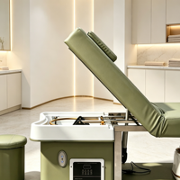 Lit de lavage capillaire de spa à circulation d'eau avec armoire de rangement, structure en acier inoxydable, mobilier de thérapie capillaire pour salon