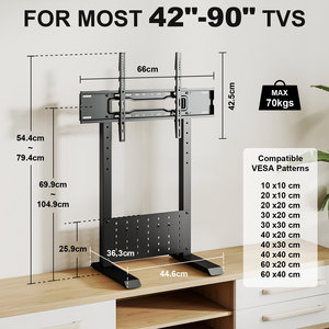 Support TV de table en acier pour téléviseurs de 42 à 90 pouces, capacité de charge de 70 kg, réglage en hauteur, rangement, crochets pour panneau perforé, support double colonne pour enceintes - Product Image 2