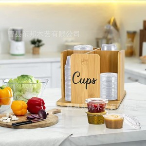 Caja de almacenamiento de vasos de bambú de madera, organizador de escritorio rectangular para panadería, cafetería, dispensador de vasos de papel - Product Image 2
