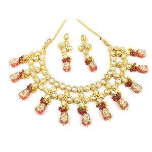 Ensembles de collier Mala en perles de fiançailles de mariage de style ethnique Bollywood plaqué or pour femmes - Product Image 1