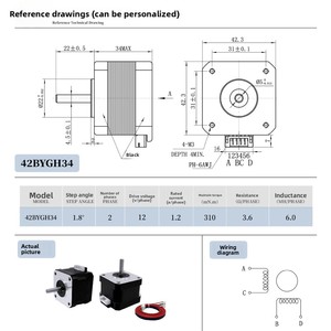 มอเตอร์สเต็ปเปอร์ไฮบริด <span class=keywords><strong>Nema</strong></span> <span class=keywords><strong>17</strong></span> 12V 42BYGH แบบกำหนดเองสำหรับขายส่ง ความสูง 34 มม. แรงบิดสูง สำหรับเครื่องพิมพ์ 3 มิติ และ CNC - Product Image 3