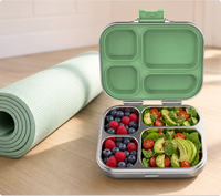 Boîte à lunch Bento en acier inoxydable 304 de qualité alimentaire Boîte à lunch en métal à 4 compartiments Ensemble pour enfants pour l'école