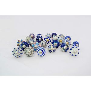 PARIJAT Handicraft Set of 25 Blue and White Hand-Painted <b>Ceramic</b> Pumpkin Cabinet <b>Drawer</b> Handles and Pulls Furniture <b>Knobs</b> - Product Image 1