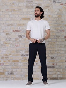 <b>Men</b> Dark Blue Straight Casual Chino Pants Elastic Waist <b>Relaxed</b> <b>Fit</b> Comfortable Winter Trousers - Product Image 3